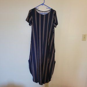 Dark blue striped T-shirt maxi dress
